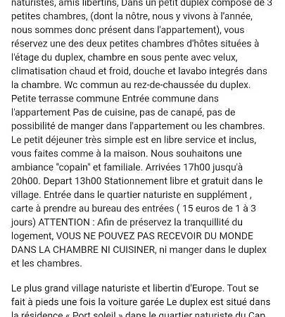 Nocleg ze śniadaniem D'hotes Naturiste, Village Naturiste Cap D'agde, Draps, Serviette, Cafe, Menage Inclus En Fin De Sejour *